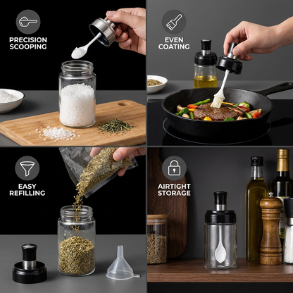 Spice Jar with Spoon & Brush – Practical Kitchen Mini Container