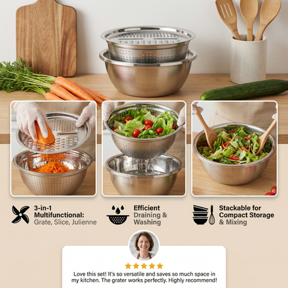 Vegetable Cutter with Grater – Multifunctional Colander and Mixing Bowl Set