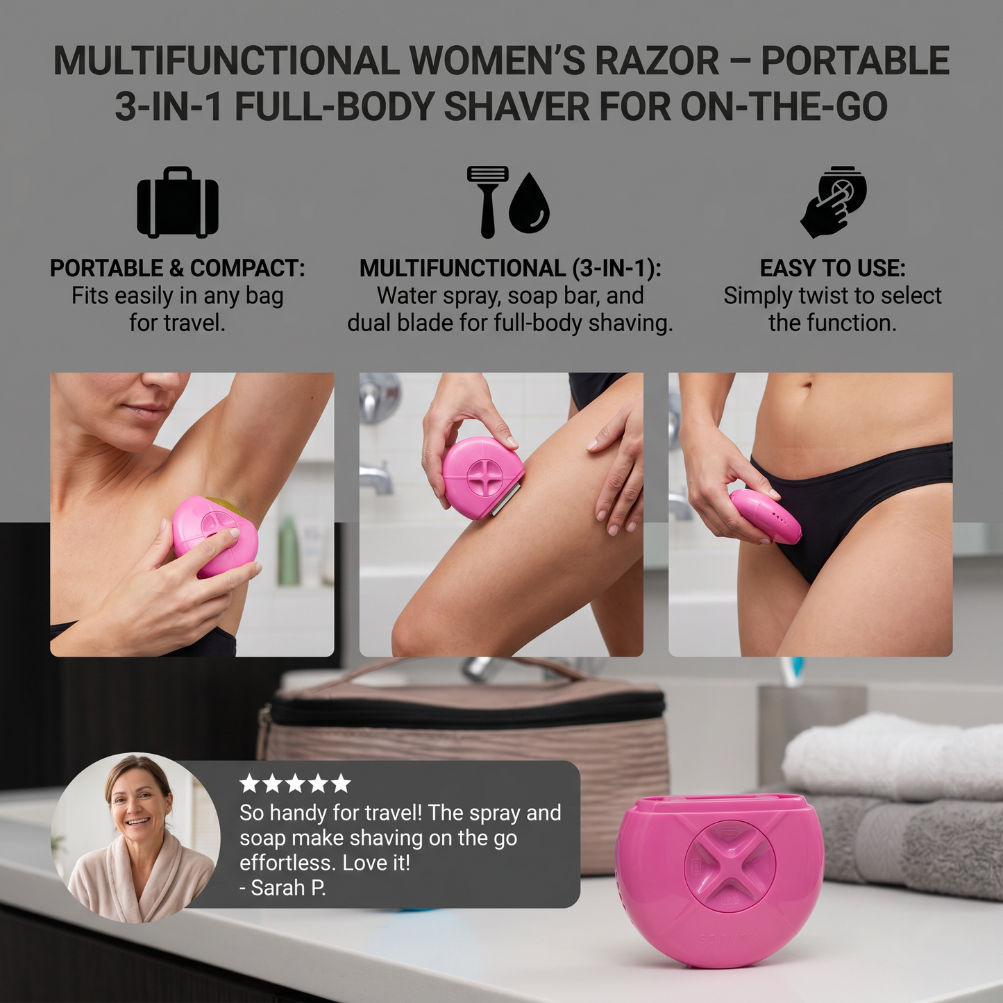 Multifunctional Women’s Razor – Portable 3-in-1 Full-Body Shaver for On-the-Go
