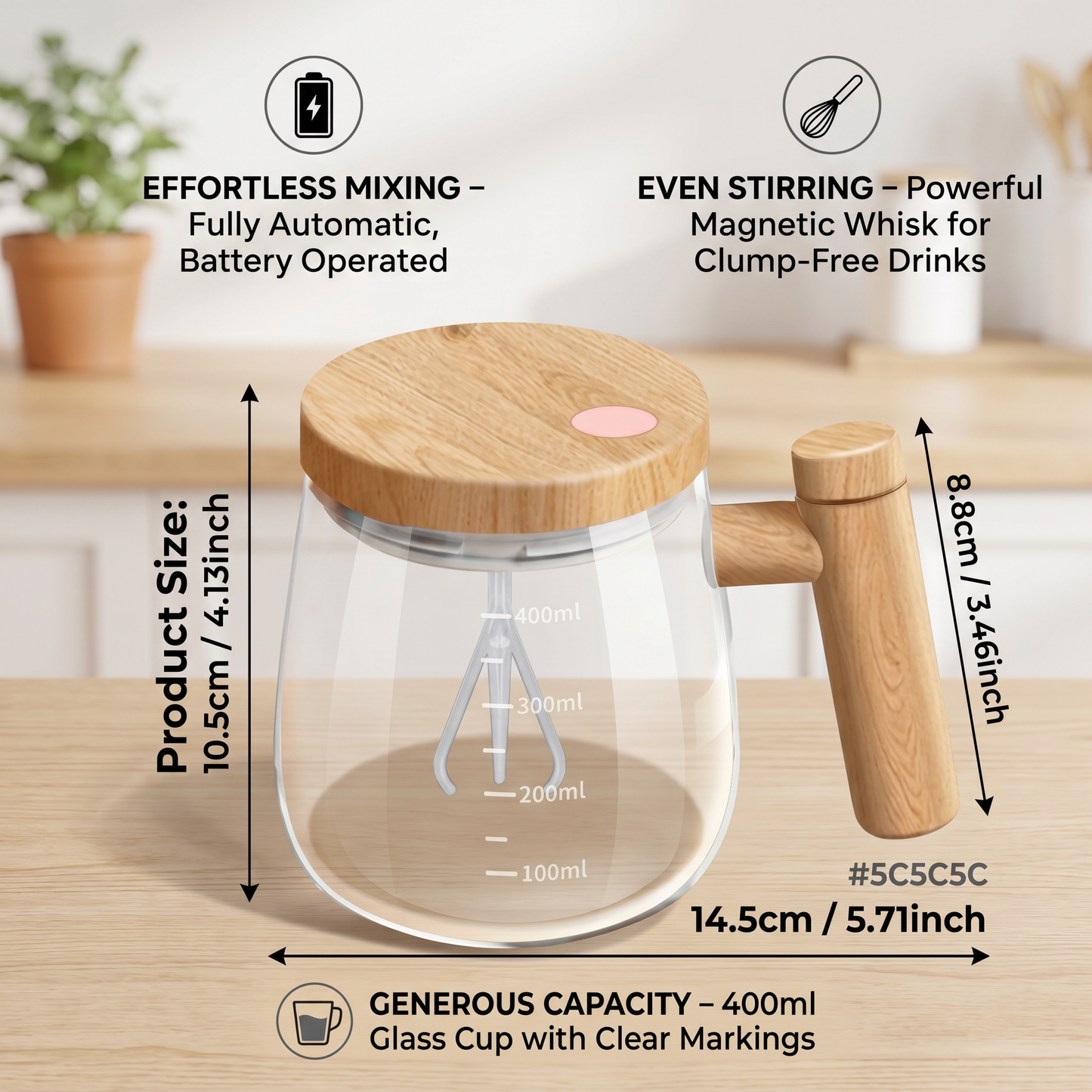 Fully Automatic Electric Mixing Cup – Practical Cup for Effortless and Even Stirring of Drinks & Mixtures