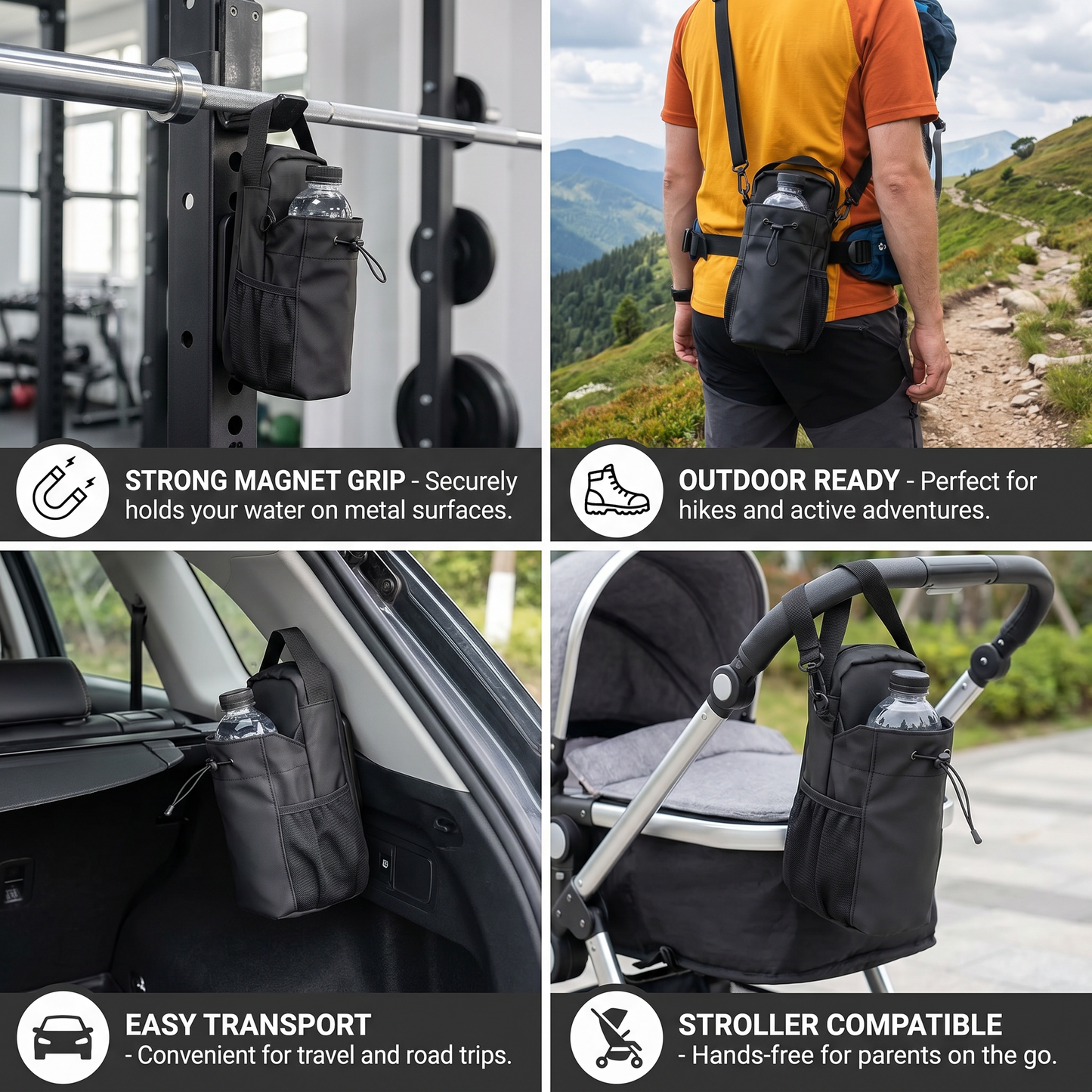 Magnetic Water Bottle Holder Bag with Strong Grip for Gym and Active Use