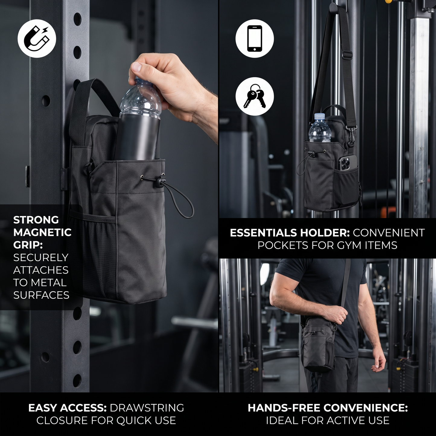 Magnetic Water Bottle Holder Bag with Strong Grip for Gym and Active Use