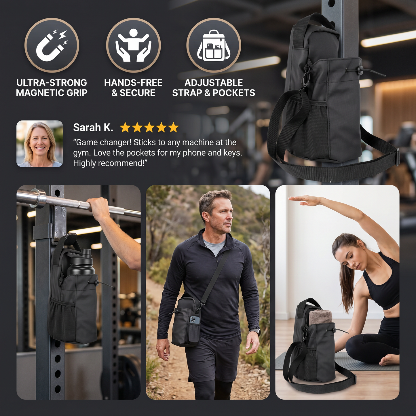 Magnetic Water Bottle Holder Bag with Strong Grip for Gym and Active Use