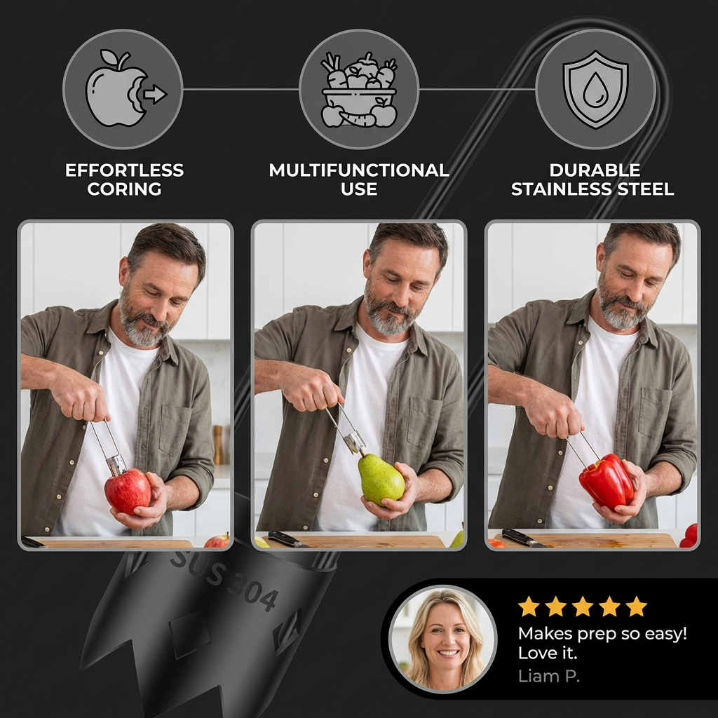 Stainless Steel Fruit Corer – Multifunctional Tool for Easily Removing Cores from Fruits & Vegetables