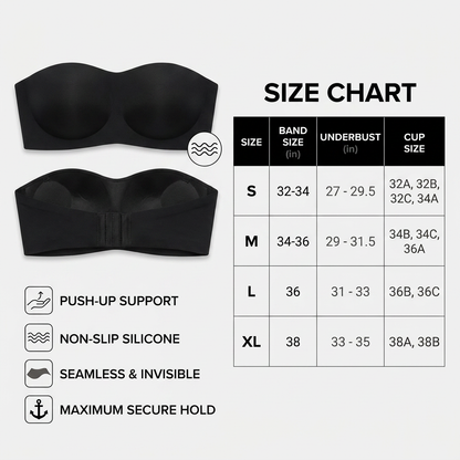Strapless Bandeau Push-Up Bra – Non-Slip, Supportive & Seamless for Maximum Hold