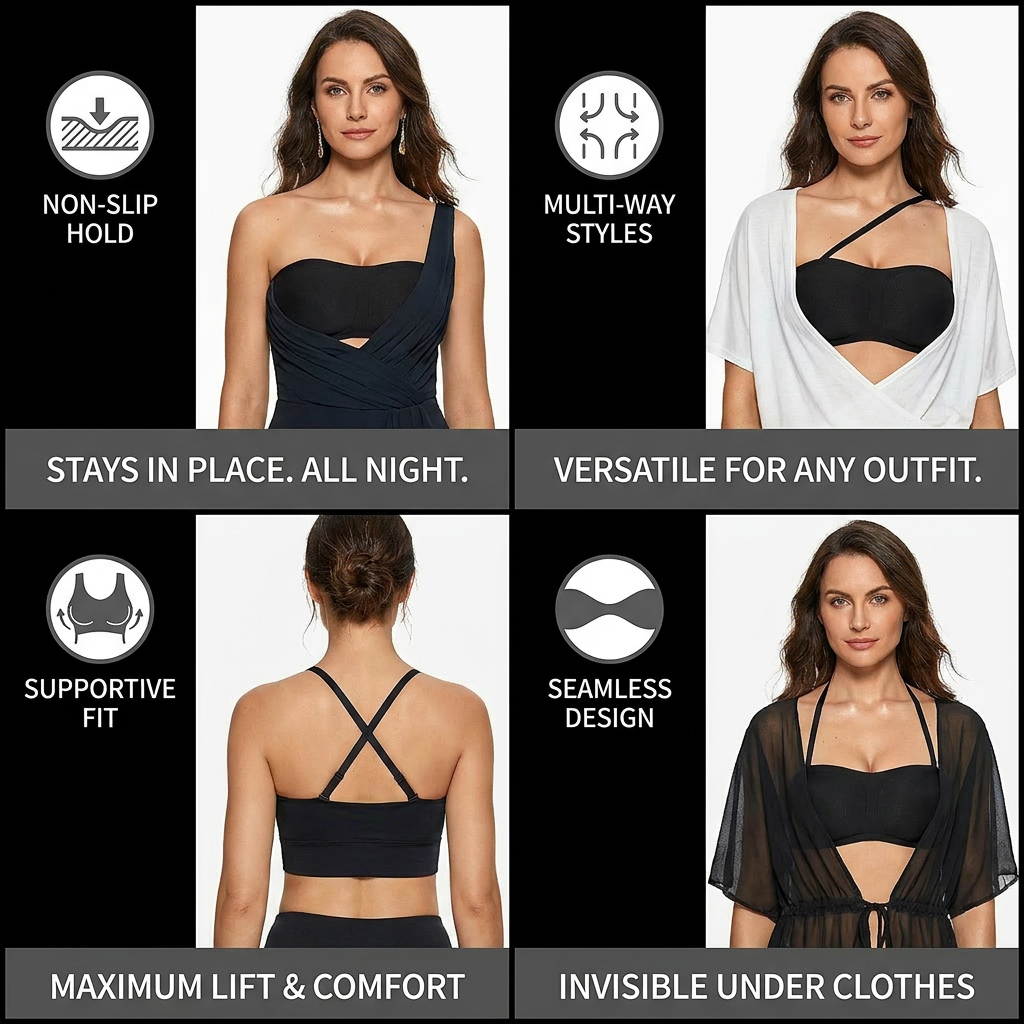 Strapless Bandeau Push-Up Bra – Non-Slip, Supportive & Seamless for Maximum Hold