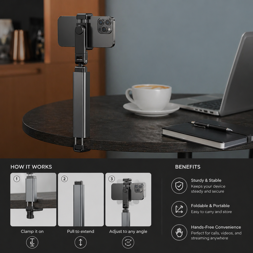 Travel Phone Holder – Foldable and Adjustable Stand for Comfortable Use On the Go