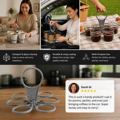 Foldable, Rotating Cup Holder – with 6 slots for glasses & cups, ideal for on the go