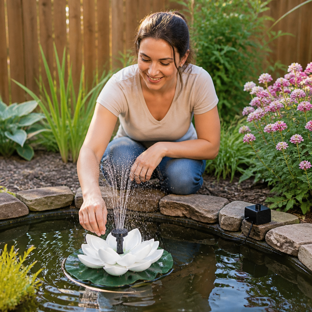 Solar-Powered Lotus Fountain – Floating Garden Fountain for Pool & Pond