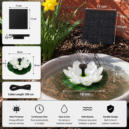 Solar-Powered Lotus Fountain – Floating Garden Fountain for Pool & Pond