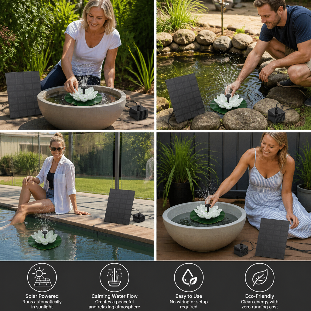 Solar-Powered Lotus Fountain – Floating Garden Fountain for Pool & Pond