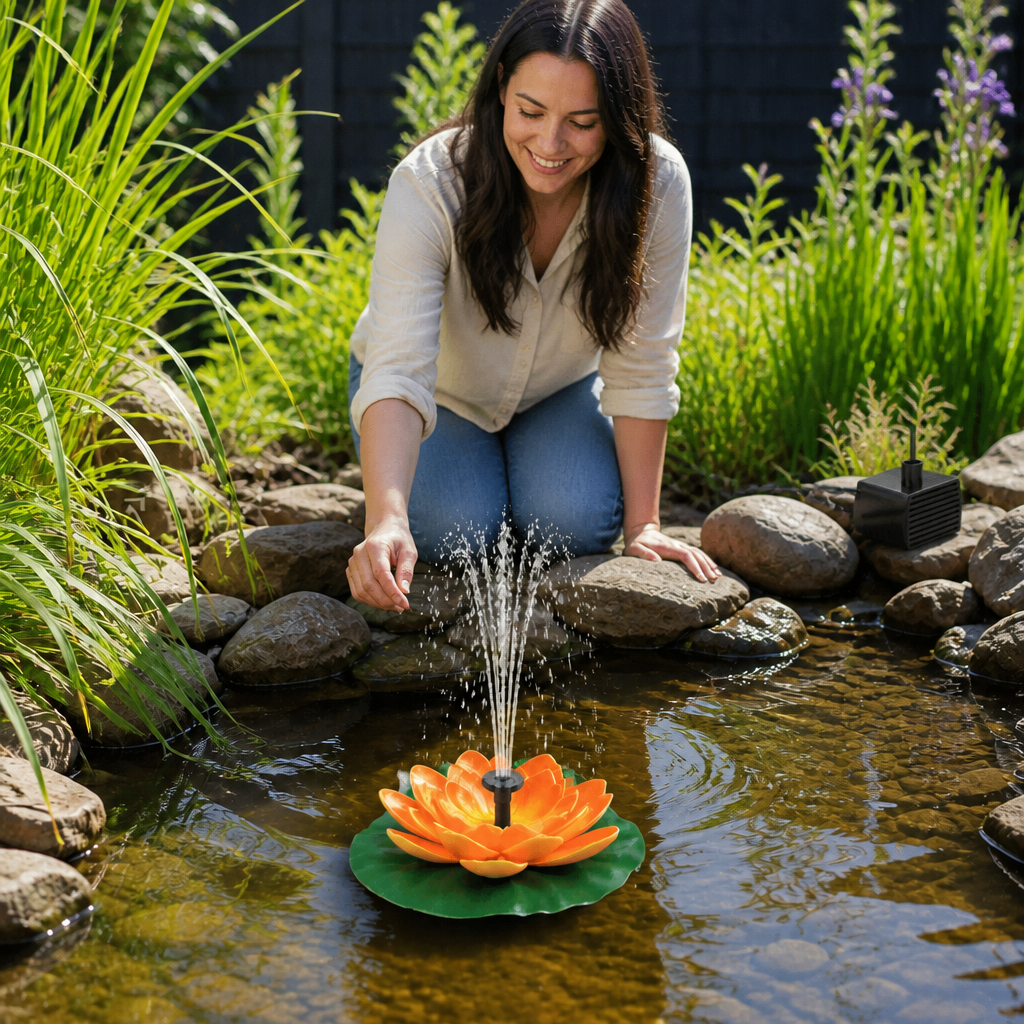 Solar-Powered Lotus Fountain – Floating Garden Fountain for Pool & Pond