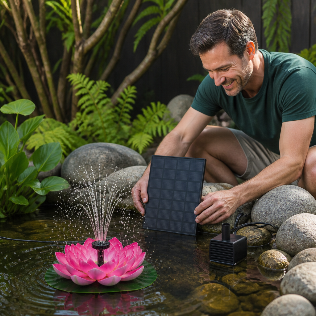 Solar-Powered Lotus Fountain – Floating Garden Fountain for Pool & Pond