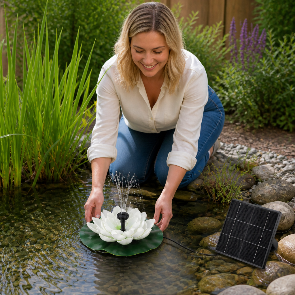 Solar-Powered Lotus Fountain – Floating Garden Fountain for Pool & Pond