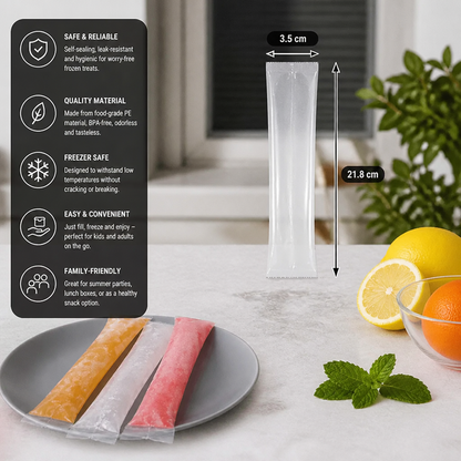 Practical DIY Ice Pop Bags (100 Pieces) – Self-Sealing Disposable Molds for Homemade Ice Sticks