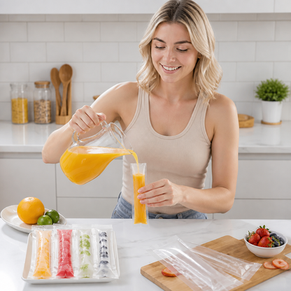 Practical DIY Ice Pop Bags (100 Pieces) – Self-Sealing Disposable Molds for Homemade Ice Sticks