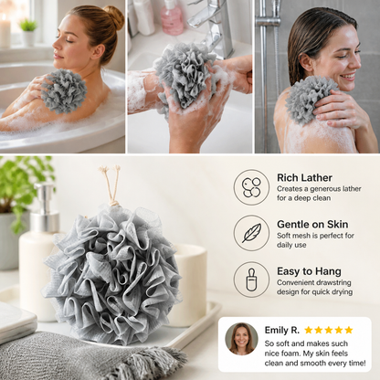 Practical bath sponge with drawstring – for extra foam and gentle skin cleansing