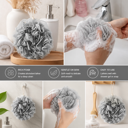 Practical bath sponge with drawstring – for extra foam and gentle skin cleansing