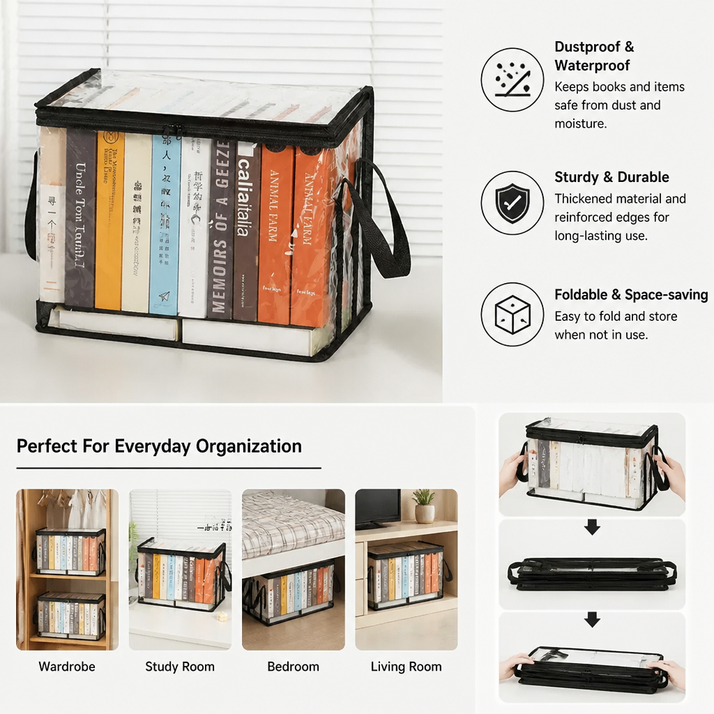 Transparent Storage Box (2 pieces) – Foldable Organizer Against Dust & Clutter