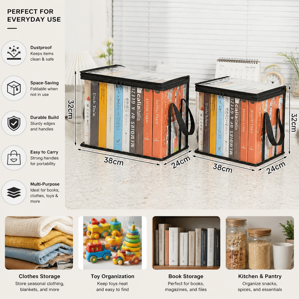 Transparent Storage Box (2 pieces) – Foldable Organizer Against Dust & Clutter