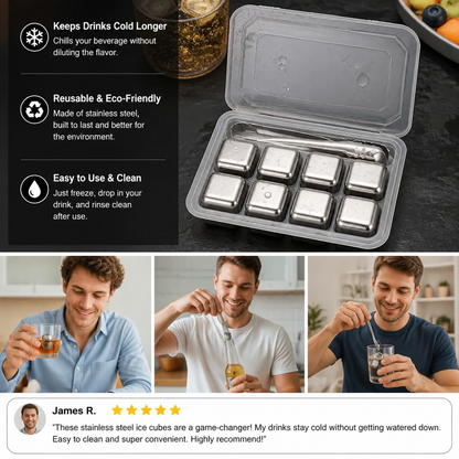 Practical Stainless Steel Ice Cubes – Reusable Cooling Set for Cold Drinks