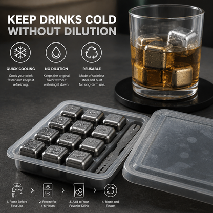 Practical Stainless Steel Ice Cubes – Reusable Cooling Set for Cold Drinks