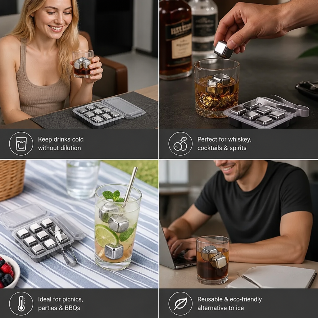 Practical Stainless Steel Ice Cubes – Reusable Cooling Set for Cold Drinks