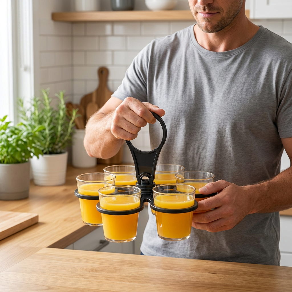 Foldable, Rotating Cup Holder – with 6 slots for glasses & cups, ideal for on the go