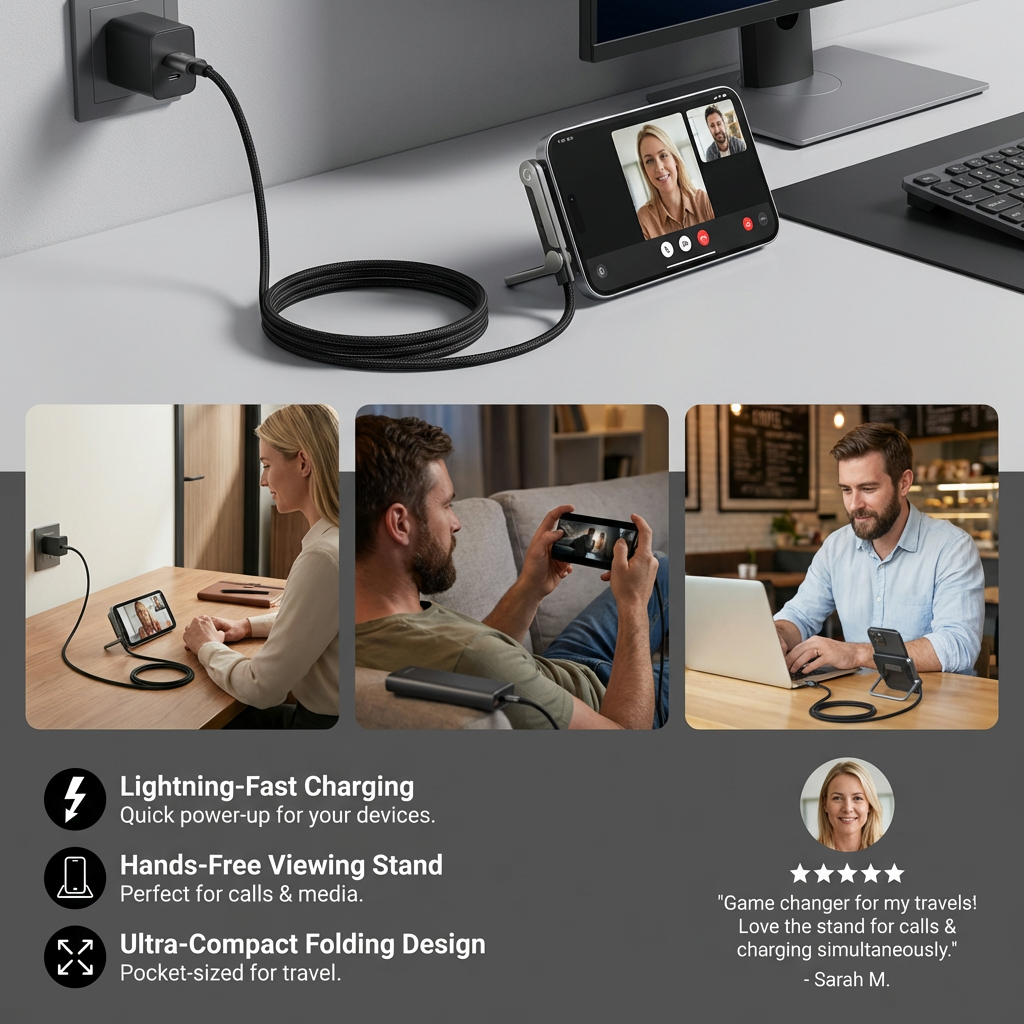 2-in-1 Foldable Fast Charging Cable & Phone Stand
