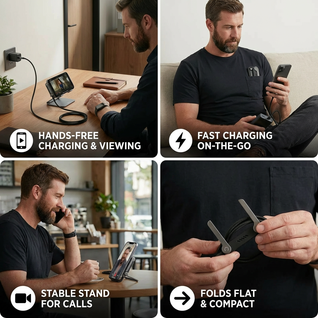 2-in-1 Foldable Fast Charging Cable & Phone Stand