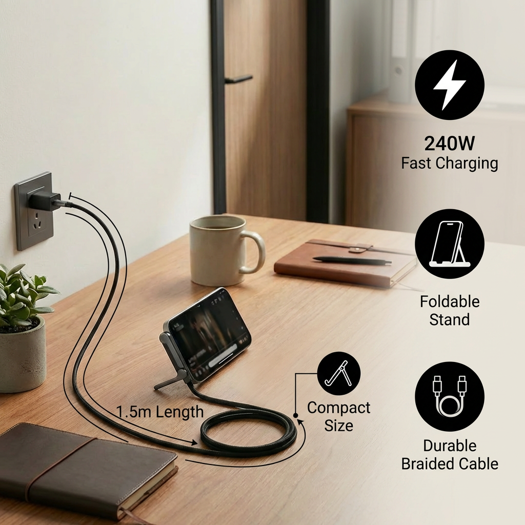 2-in-1 Foldable Fast Charging Cable & Phone Stand