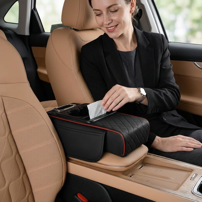 Multifunctional car armrest organizer with cup holder & built-in storage
