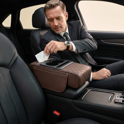 Multifunctional car armrest organizer with cup holder & built-in storage