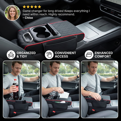 Multifunctional car armrest organizer with cup holder & built-in storage