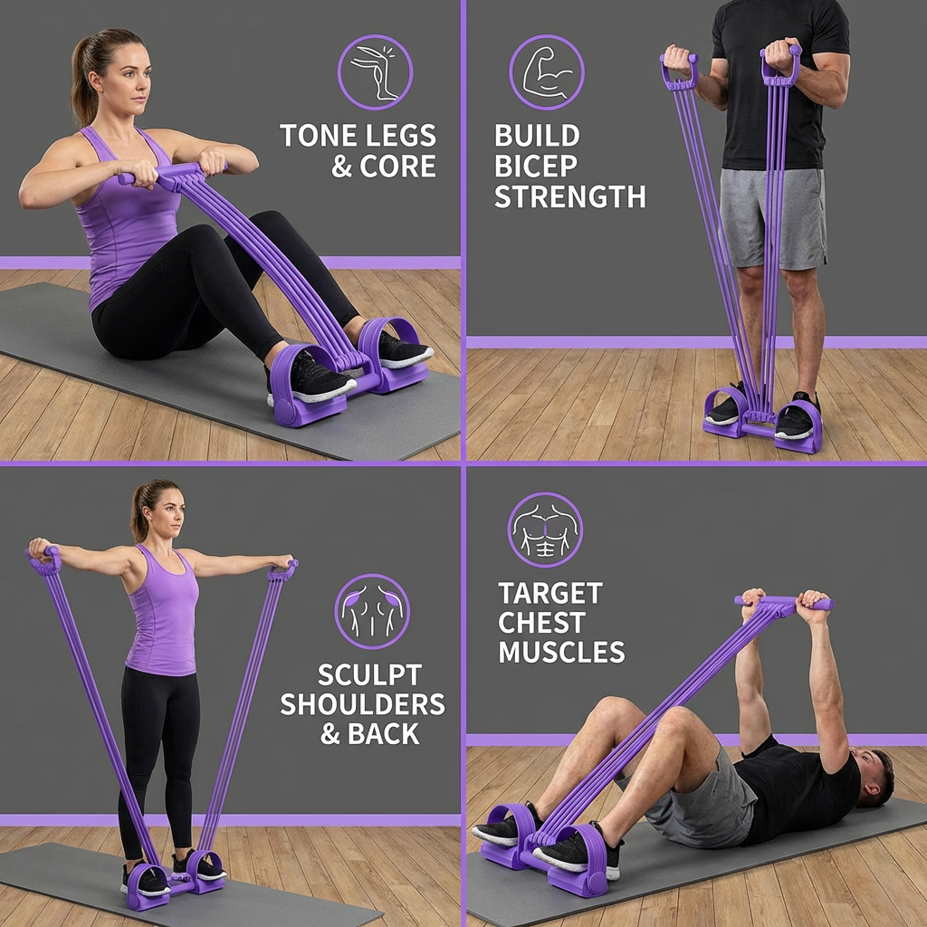 All-in-one resistance band with foot pedals – for full body workouts