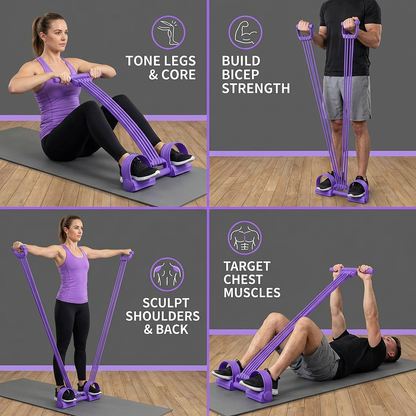All-in-one resistance band with foot pedals – for full body workouts