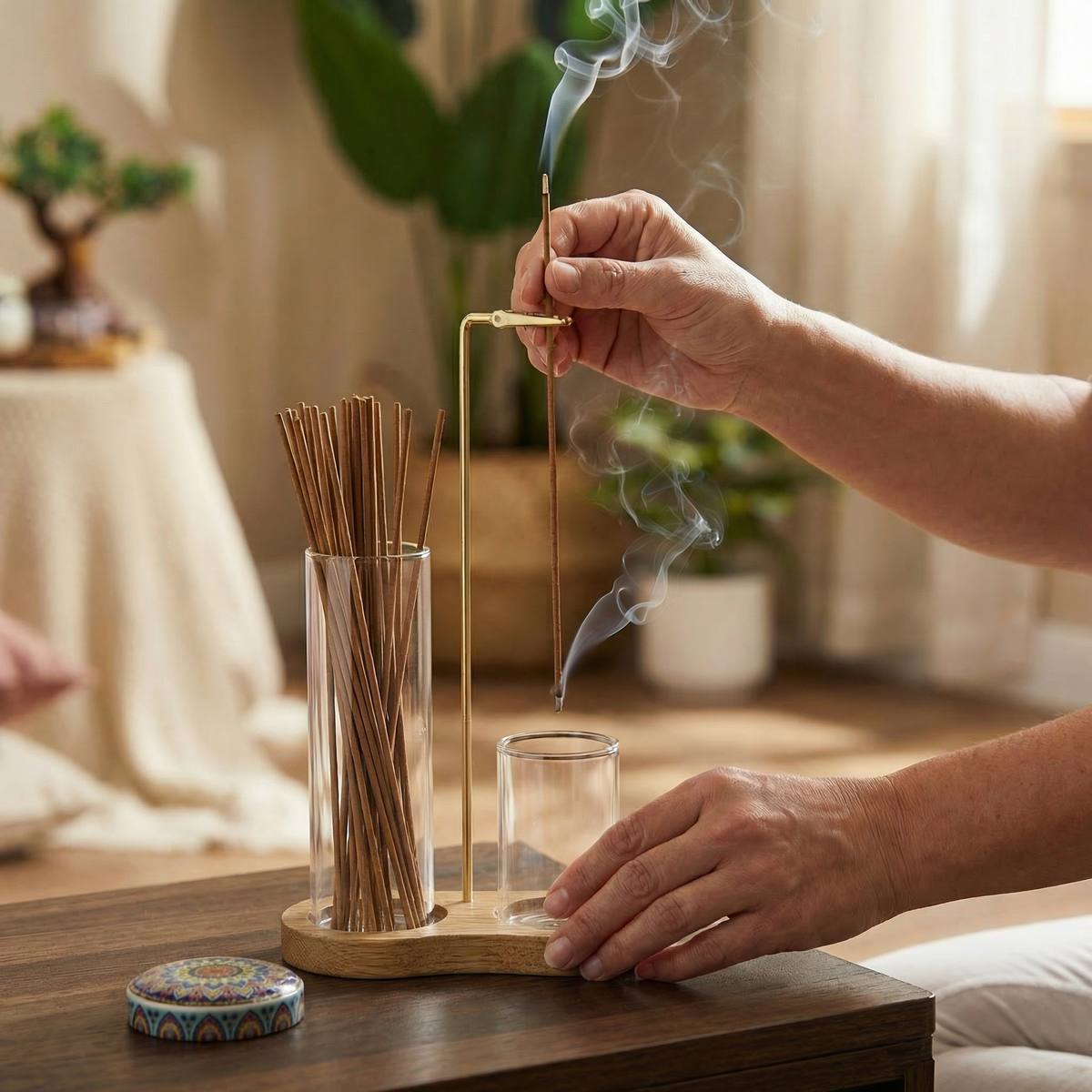 2-in-1 Incense Holder Set for Meditation and Relaxation with Glass