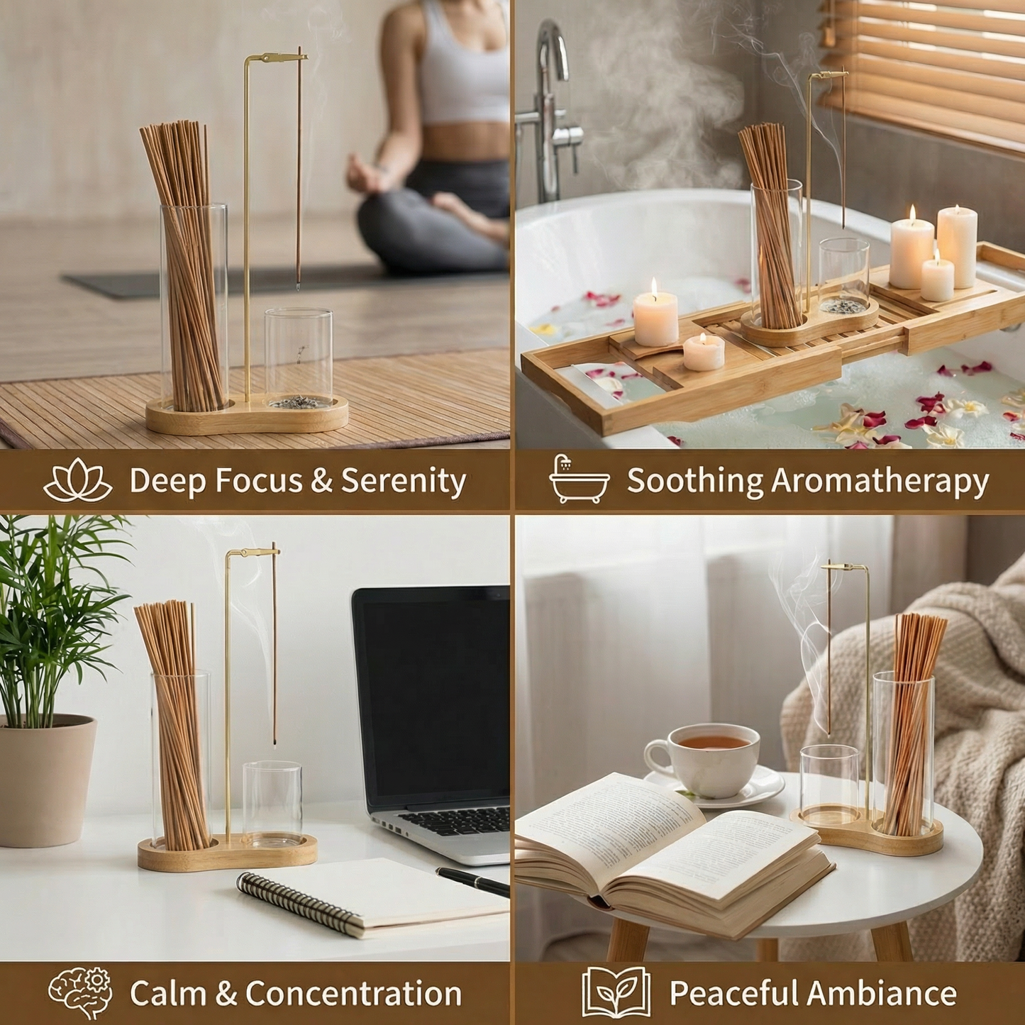 2-in-1 Incense Holder Set for Meditation and Relaxation with Glass Ash Catcher