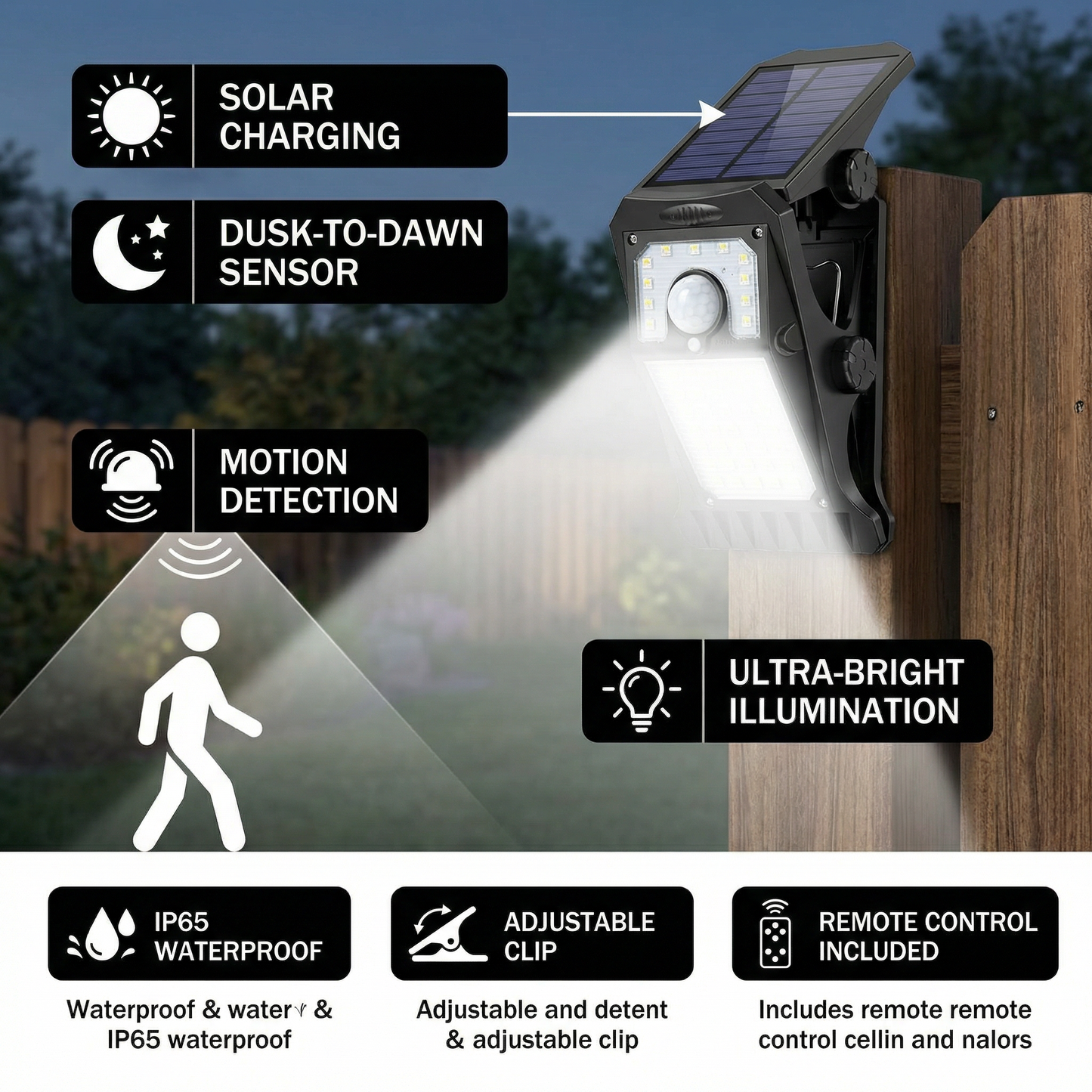 45-LED Solar Motion Sensor Security Light – Waterproof Clip-On Outdoor Lamp