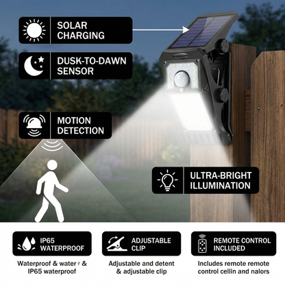 45-LED Solar Motion Sensor Security Light – Waterproof Clip-On Outdoor Lamp