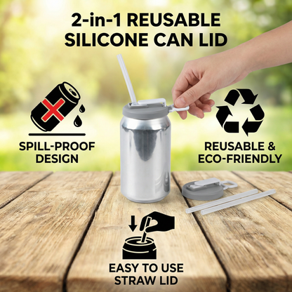 2-in-1 Reusable Silicone Can Lid with Straws – Spill-Proof Drink Cover for On-the-Go (2-Pack)
