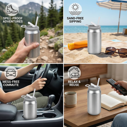 2-in-1 Reusable Silicone Can Lid with Straws – Spill-Proof Drink Cover for On-the-Go (2-Pack)