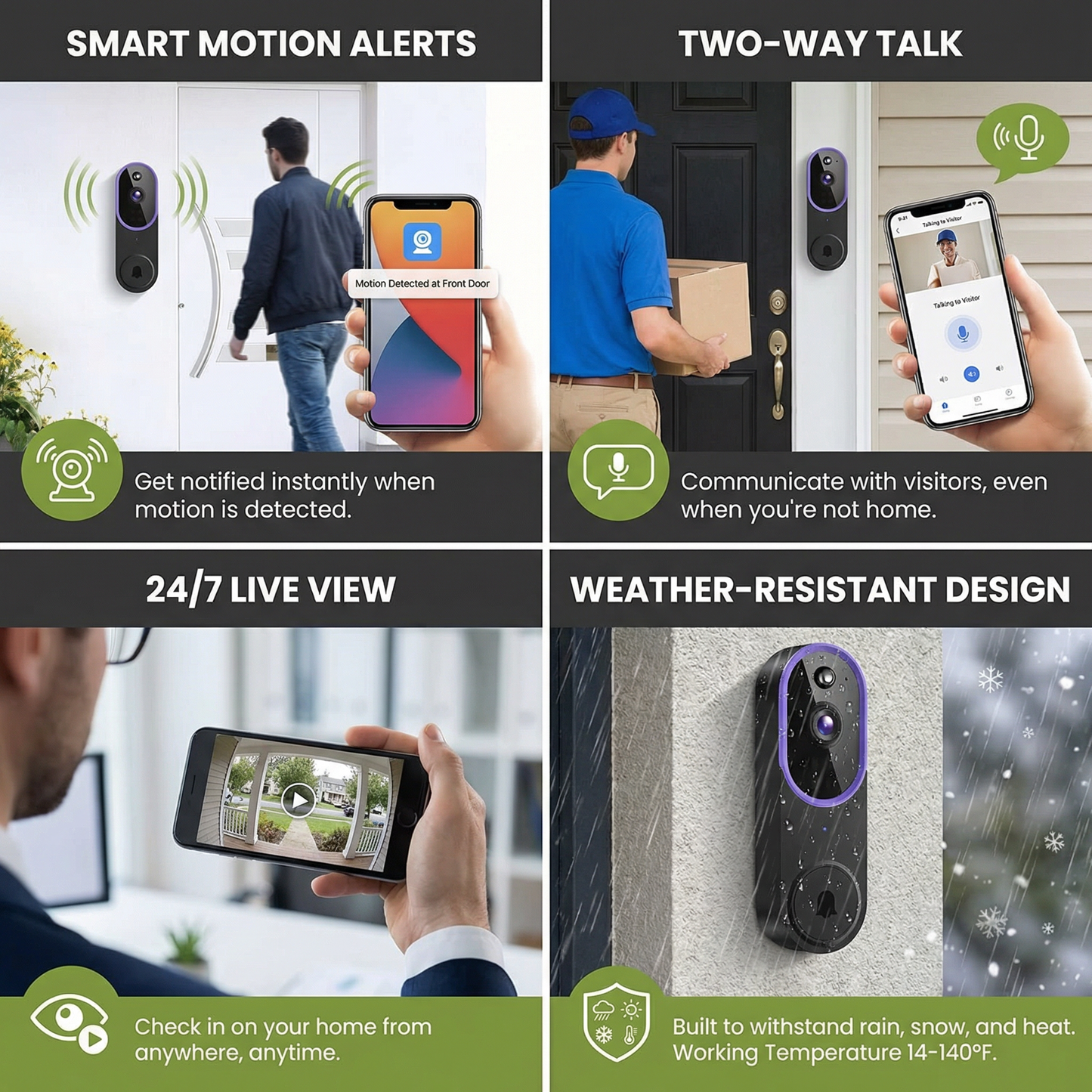 Wireless Smart Video Doorbell Camera – HD Security with Two-Way Talk & Motion Alerts