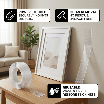 Transparent double-sided tape – powerful hold & clean removal