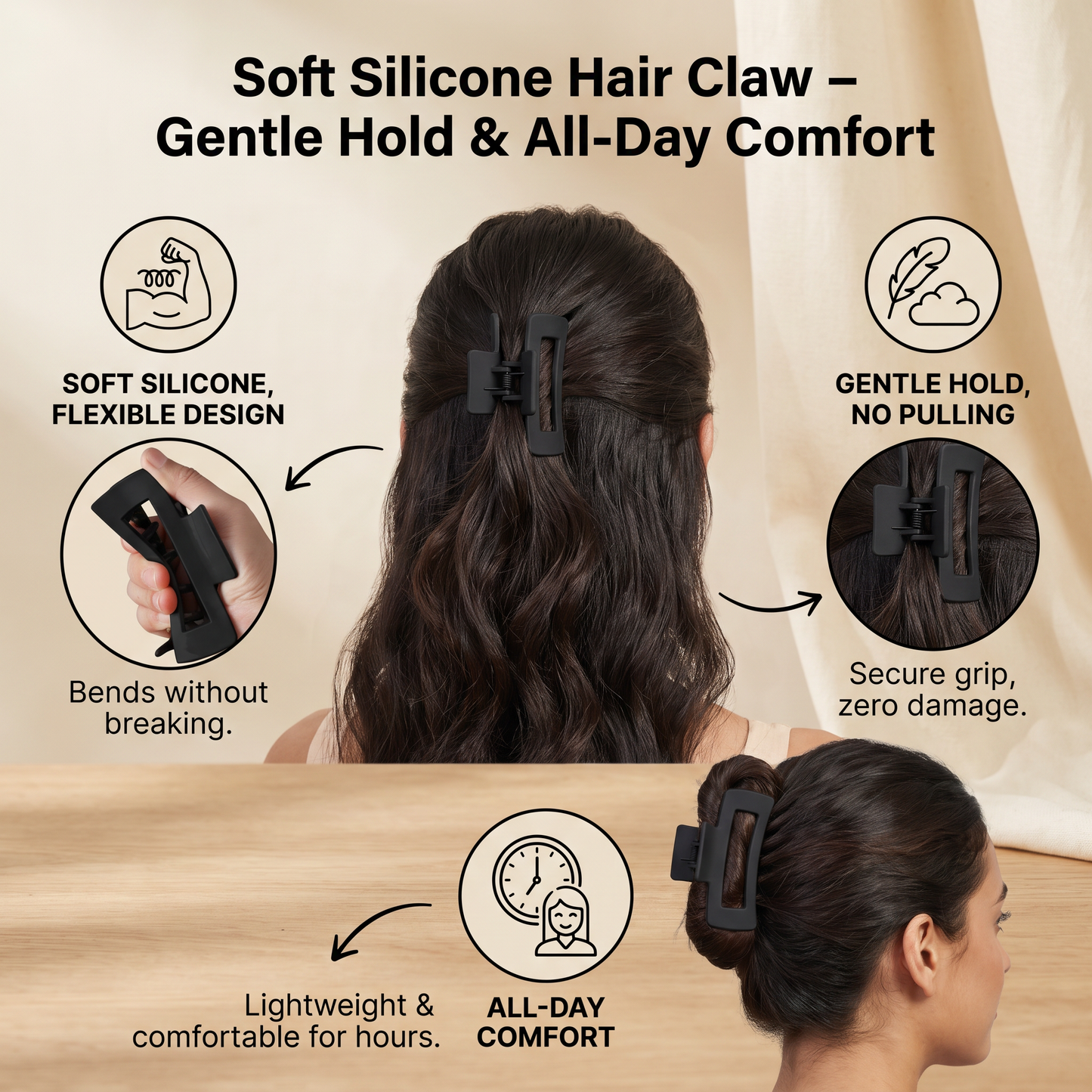 Soft Silicone Hair Claw – Gentle Hold & All-Day Comfort