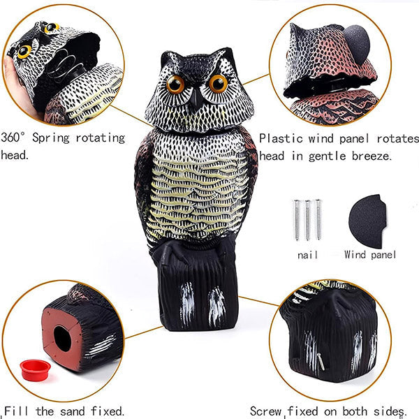 Natural Garden Owl with Swivelling Head