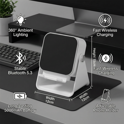 Multifunctional Bluetooth Speaker – With Lighting, Wireless Charging and Adjustable Phone Holder