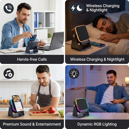 Multifunctional Bluetooth Speaker – With Lighting, Wireless Charging and Adjustable Phone Holder