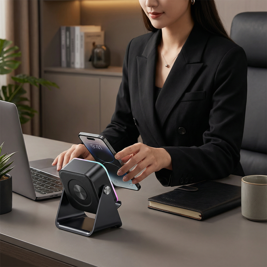 Multifunctional Bluetooth Speaker – With Lighting, Wireless Charging and Adjustable Phone Holder