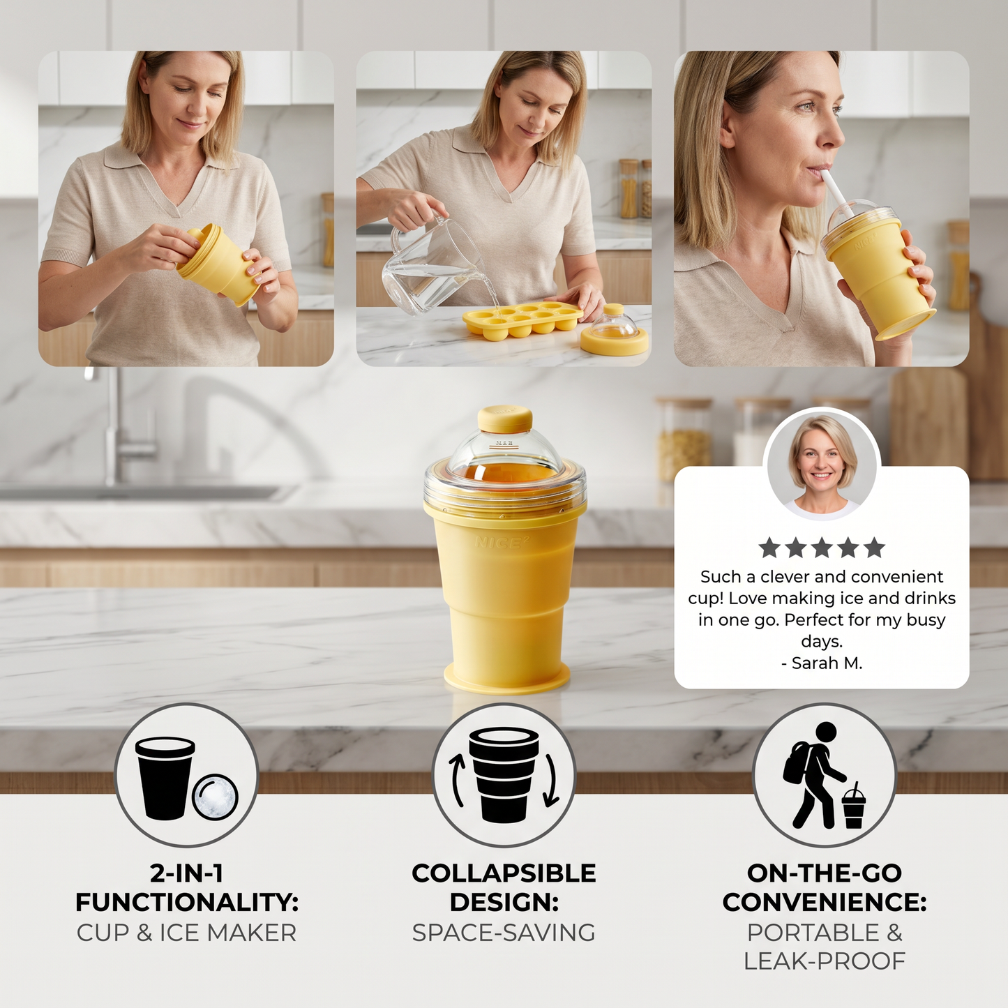 2-in-1 Ice Cube Cup – Foldable, with Straw & Silicone Mold for On-the-Go Use